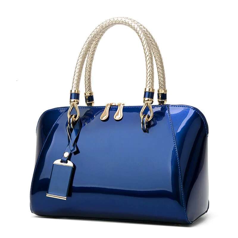 2024 Fashion New Blue Red Black Beige Pink Bags For Women Sac De E Femme Designer Handbag Shiny Leather Boston Bag
