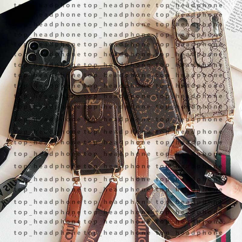 Luxury IPhone Case Leather Phone Case For iPhone 17Pro Max 14 13 12 11 ProMax 15 Plus XS Max XR Samsung S24 Ultra S23 S22 Case Wallet Card Pocket Crossbody Strap