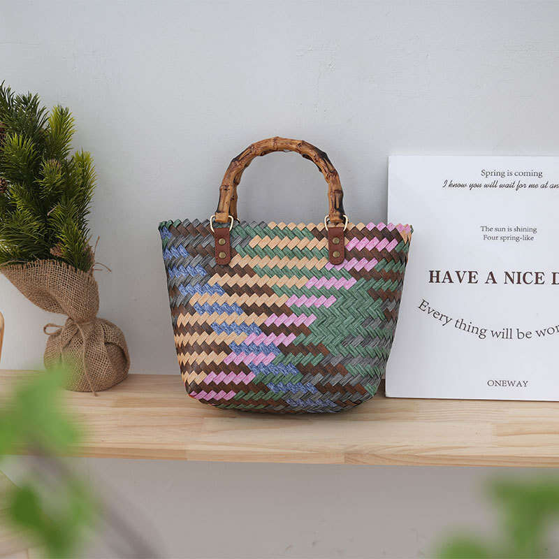 Handmade Beach Bag Imitation Vine Large Capacity Woven With Hand Gift Vegetable Basket Single Shoulder Bag Women's Handbag Kq2