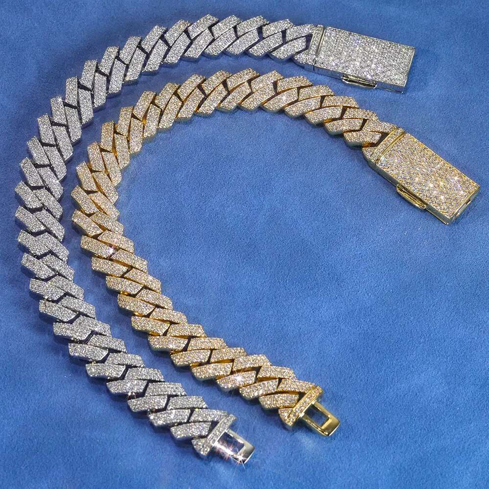 12mm White Gold Rose Gold Plated Cuban Necklace Hip Hop Two Rows Iced Out Prong Diamond Cuban Link Chain Jewelry for Women Men