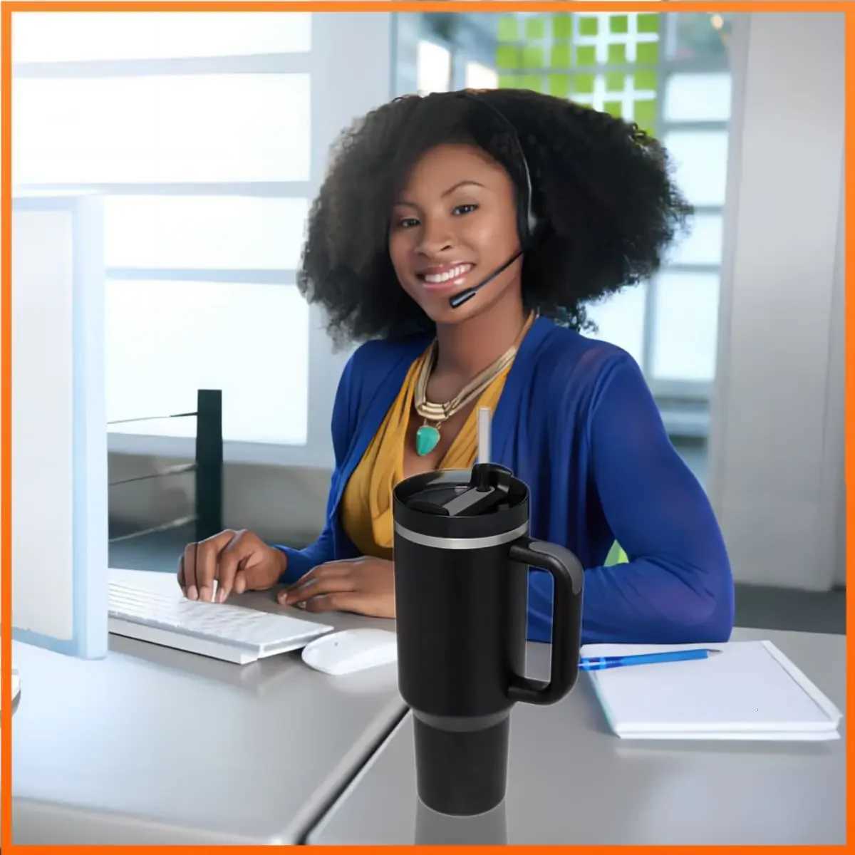 1200ml Travel Water Mug 40oz Thermos Cups with Straw Travel Mug with Handle In-Car Vacuum Car Thermos Coffee Cup Double Layer C251114