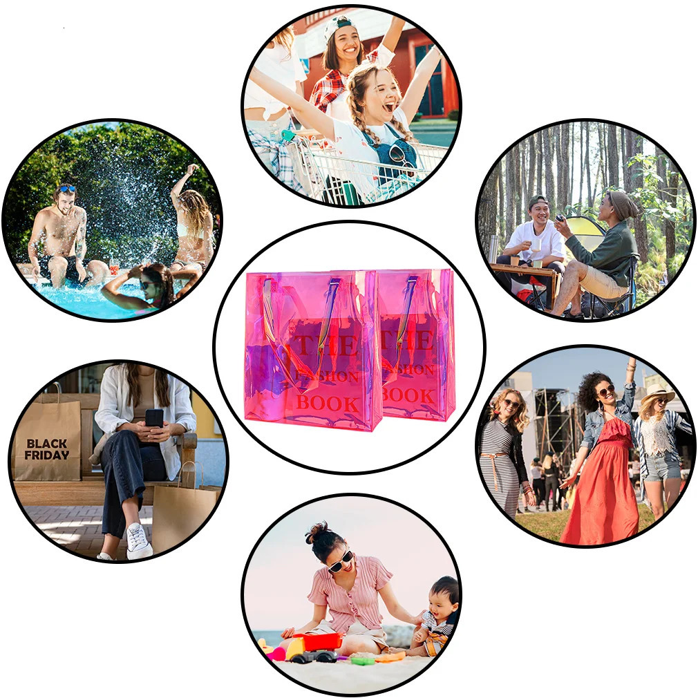 Clear Tote Bag 2-Pack Holographic Rainbow Iridescent Handbag for Sports Fan Games Work Security Travel Stadium Venues or Concert 250407