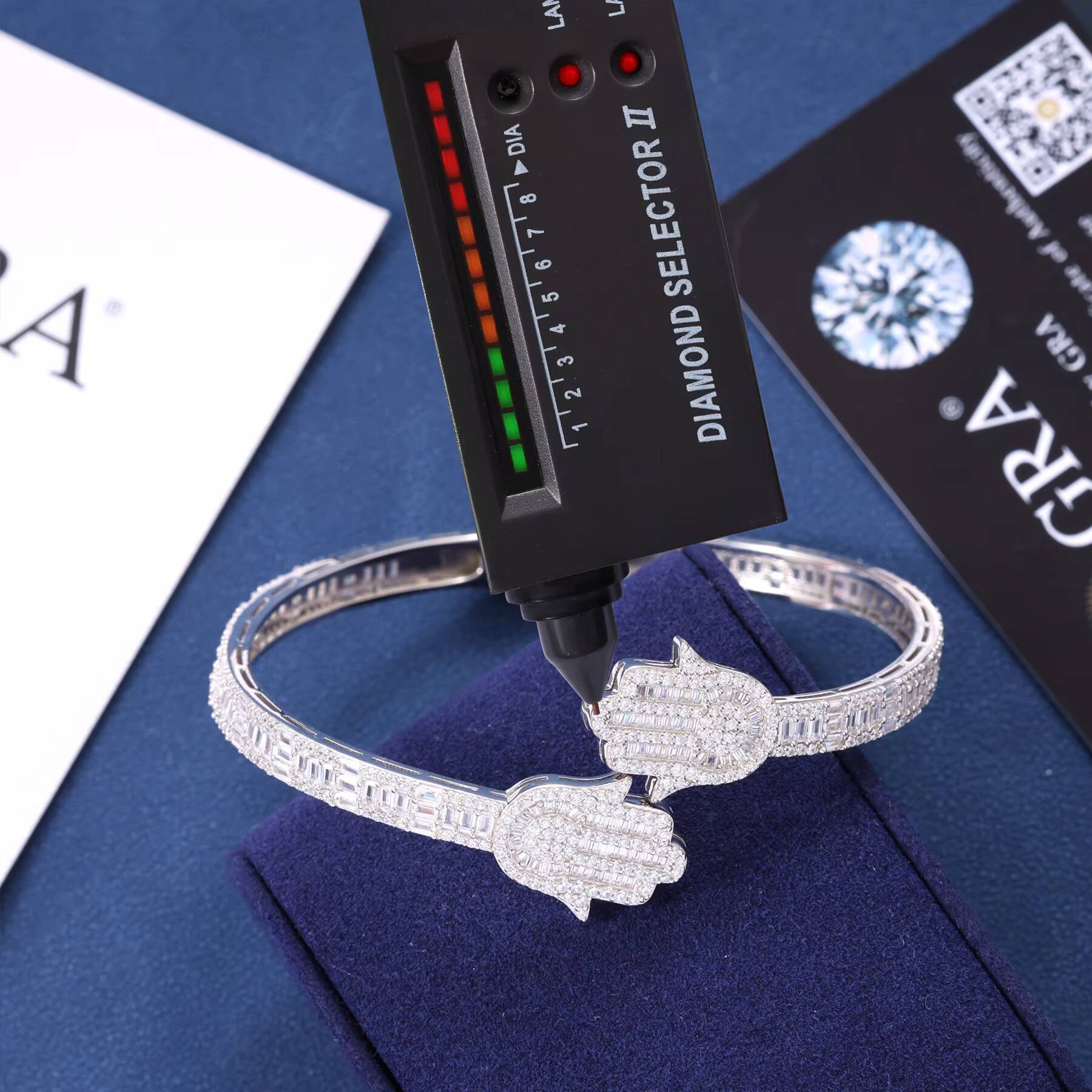 High Quality Hip Hop Jewelry Iced Out Hamsa Hand Bangle Bracelet 925 Sterling Silver Baguette Moissanite Diamond Bangle