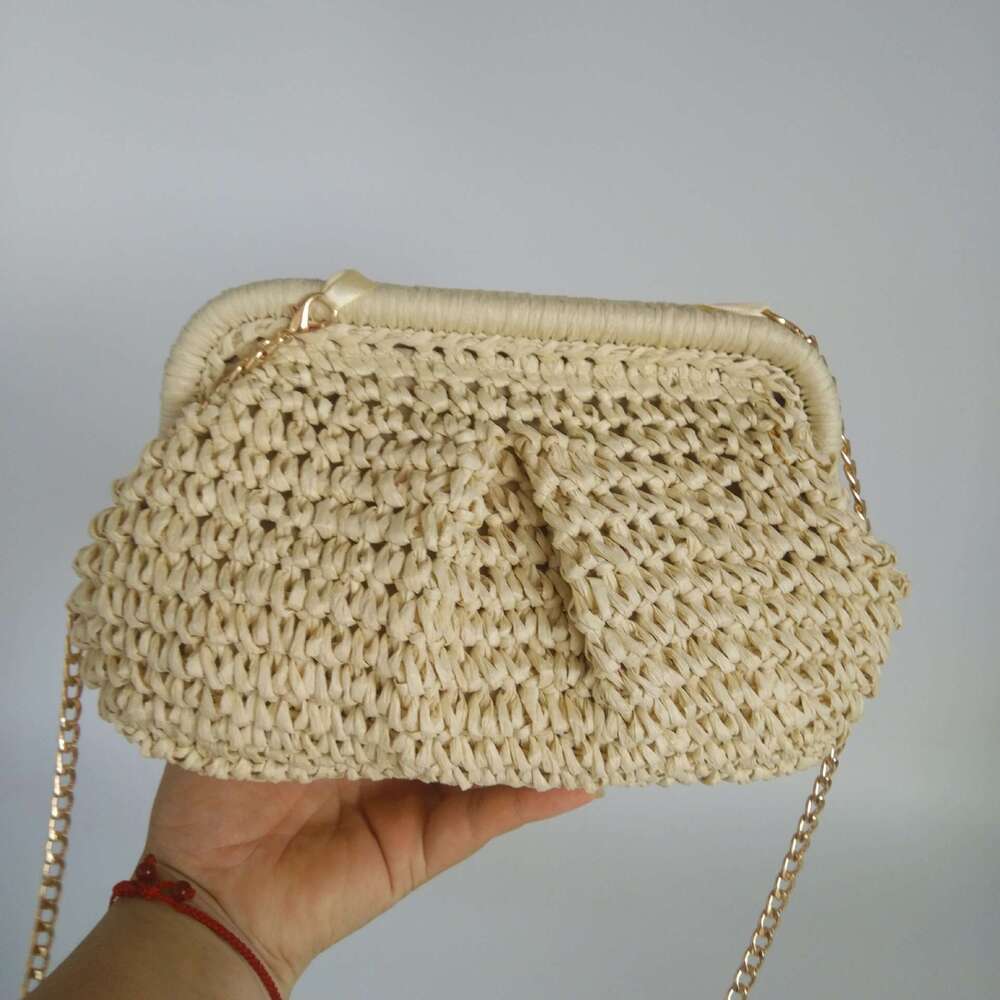 Handmade Beach Bag Western Style Fashion Chain Shoulder 2024 New Spring/Summer Clip Buckle Niche Grass Woven Women's Casual Crossbody Bag Kq2