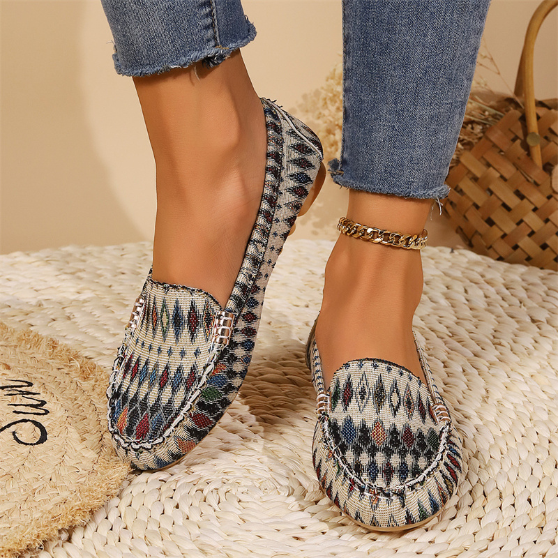 free shipping designer shoes for women 2025 new flat top plus color blocked floral fabric casual and fashionable outerwear size 35-44
