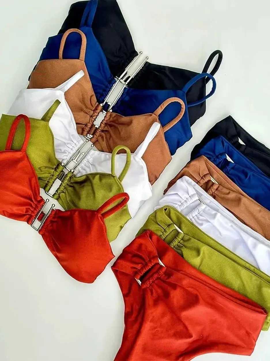 Bandeau Bikini Push Up Women Swimsuits 2024 Sexy Female Swimwear Brazilian Bikini Set Thong Biquini Swim Suits Solid BeachwearW251113