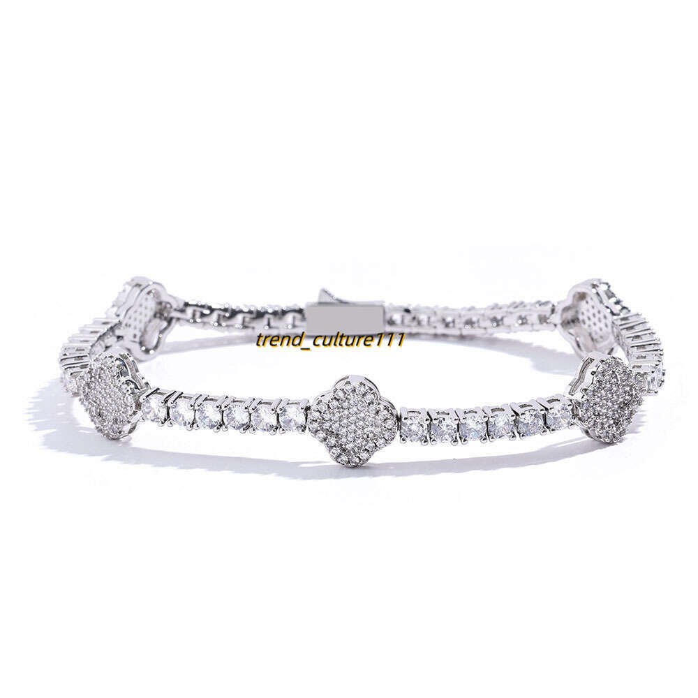 Hip hop spring buckle Moissanite tennis chain clover men's bracelet high-end accessories