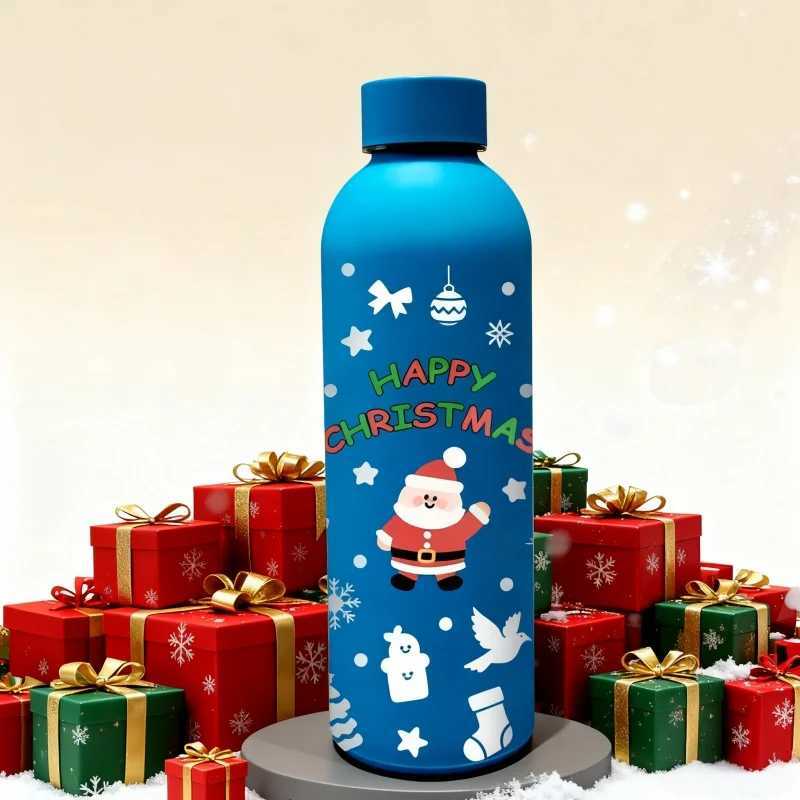 3D Printed Stainless Steel Christmas Cute Santa Cup Portable Fashion PVC-Free Leak-Proof Matte Finish Water Bottle C251114