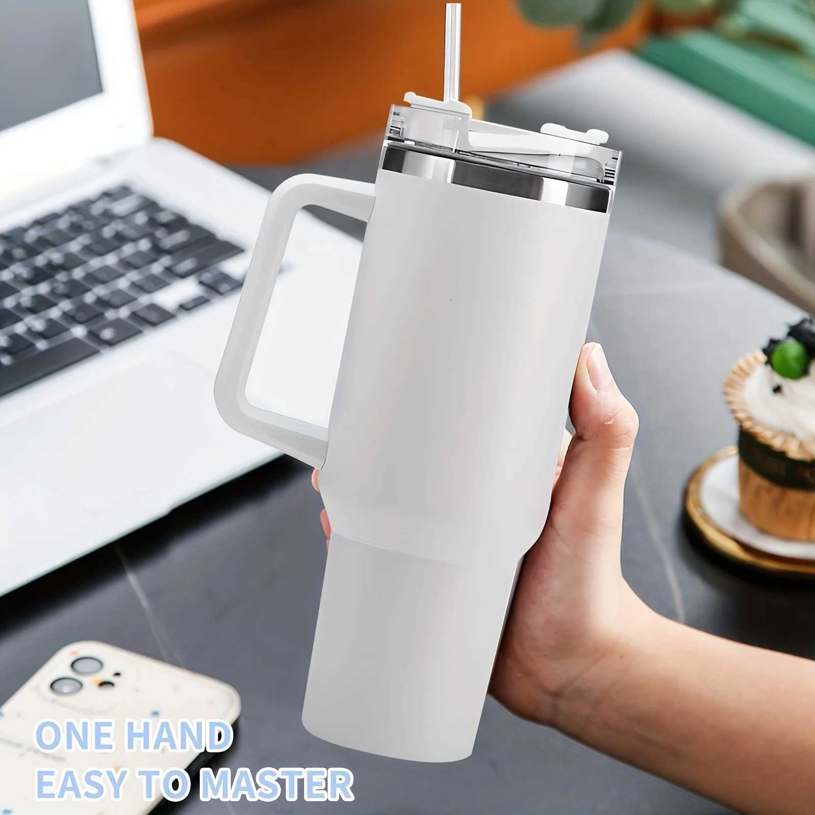 40oz Tumbler Vacuum Insulated Thermos Custom Travel Cup Stainless Steel Water Bottle Coffee Mugs With Handle Outdoor Drinkware C251114