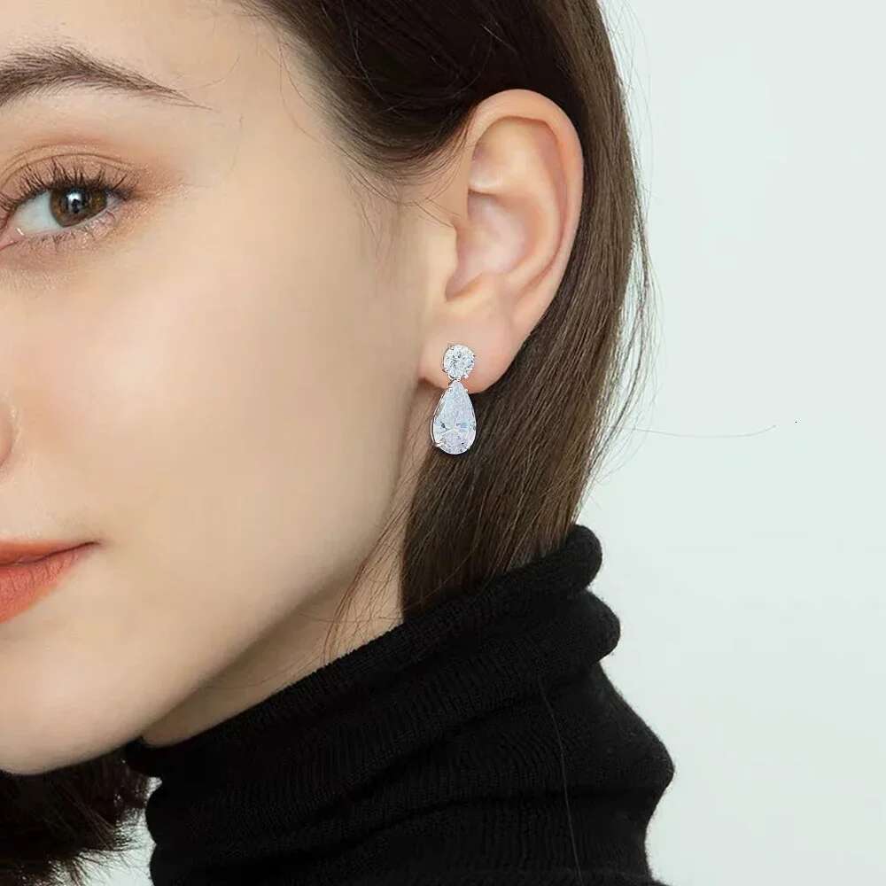 19cttw Waterdrop Full Moissanite Drop Earrings for Women 925 Sterling Silver Pear Cut Lab Diamond Stud Earrings with Certificate