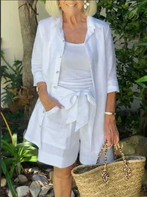 Spring Womens Track Set Oversized Sce Shirt Wide Leg Shorts Fe Trendy Fashion Casual 3-Piece Set WomenXJ250414