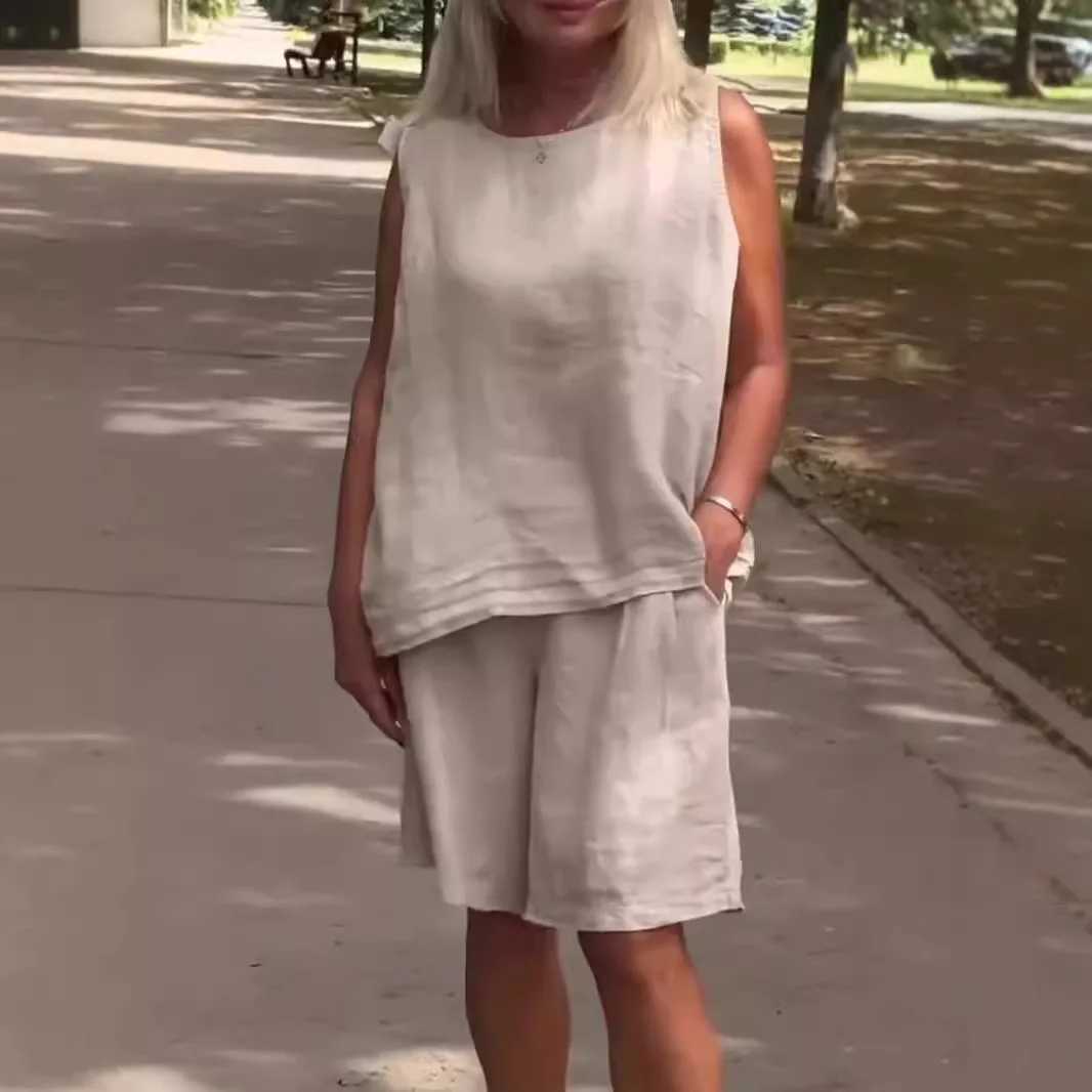 Womens Cotton O-neck Strapless Casual Set Summer Solid Womens Ele Casual Two Piece Set New Womens WearXJ250414