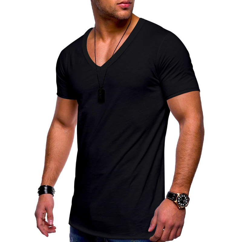 2023 summer mens T-shirt clothing mens V-neck solid color large casual short-sleeved T-shirt