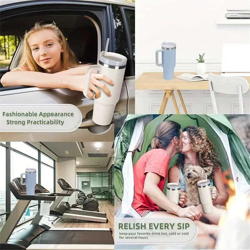 1200ML Stainless Steel Car Cup Large Capacity Water Cup with Handle and Straw Double-walled Insulated Travel Mug C251114