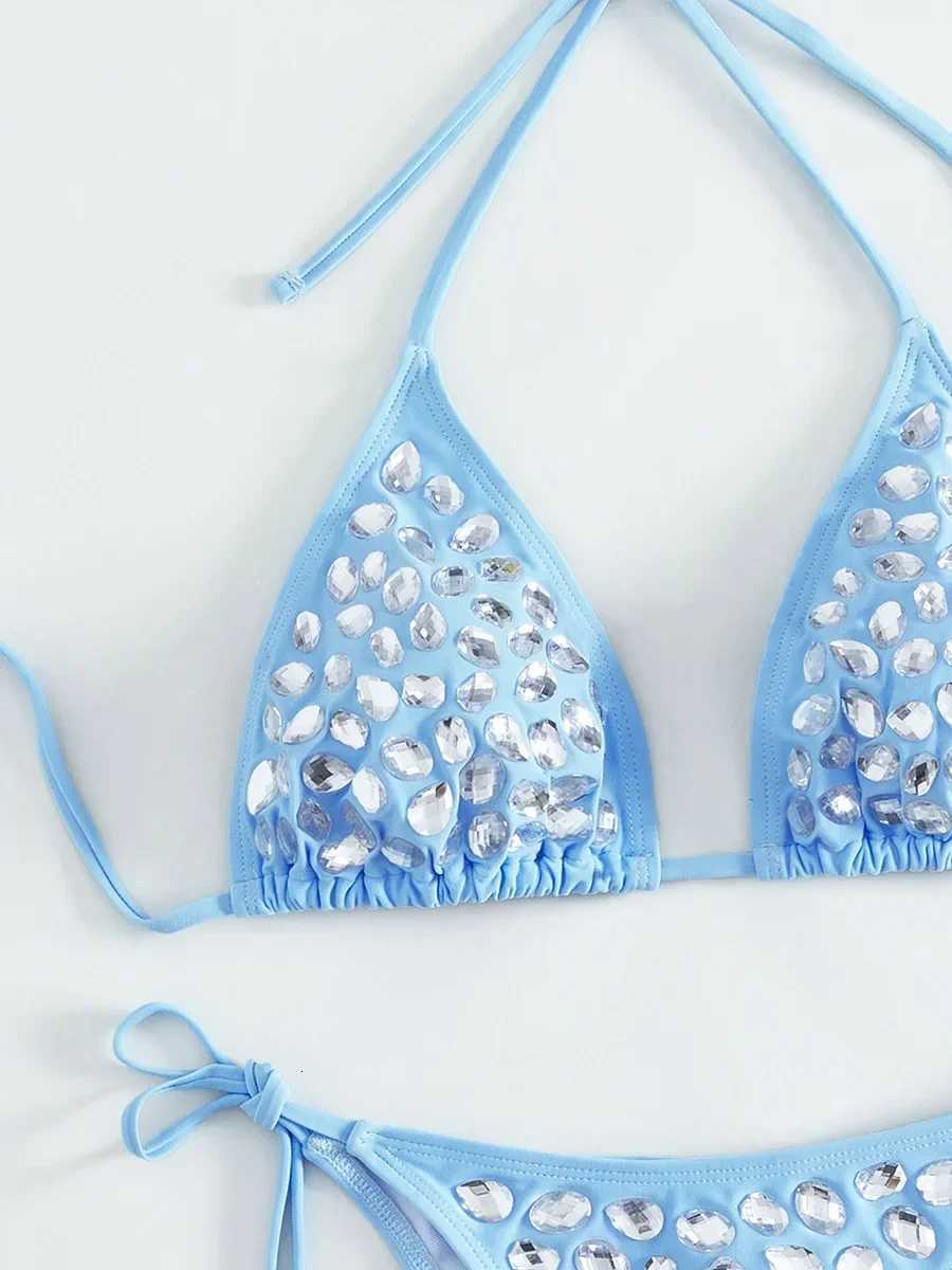 Sexy Halter Rhinestone Diamond Bikini Women Swimwear Female Swimsuit Two-pieces Bikini Set Micro Bather Bathing Suit Swim LadyW251113