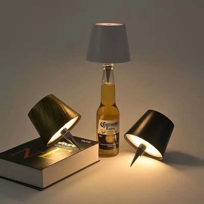 Wine Bottle LED Wireless Table Lamp 3-color Infinitely Dimmable USB Rechargeable Dining Table Lights Beverage Lamp Top touch M251114
