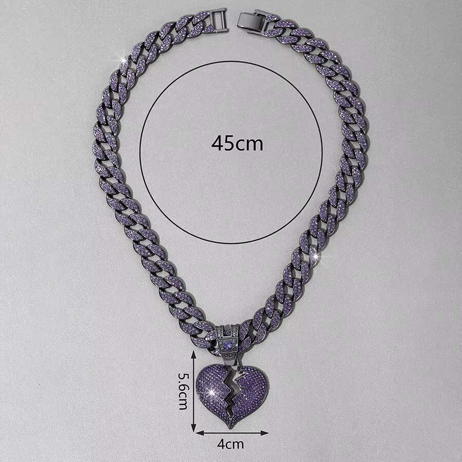 DHCollections Unisex Hip Hop Heart Break Pendant Necklace Punk Style with Dia Pearl Zircon Stainless Steel & Zinc Alloy Chains for Gift