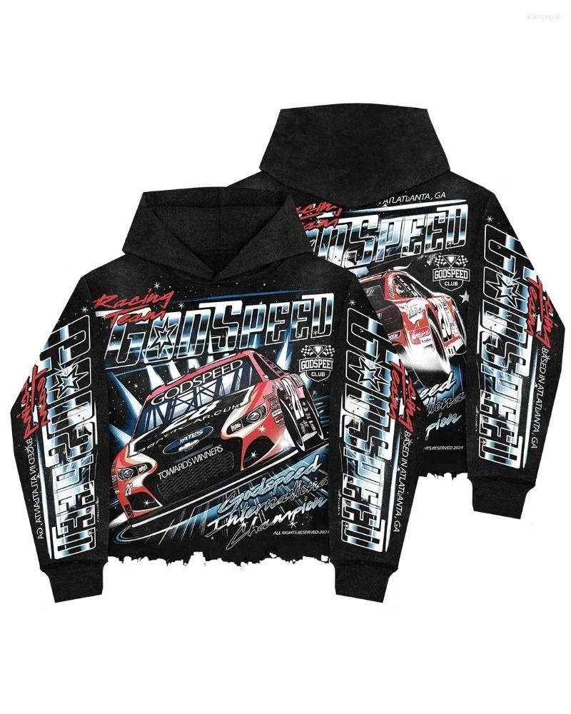 Men's Hoodies Trendy High Street Anime Print Niche Diamond Design Casual Loose Hooded Sweatshirt Couple Autumn And Winter Simple Coat