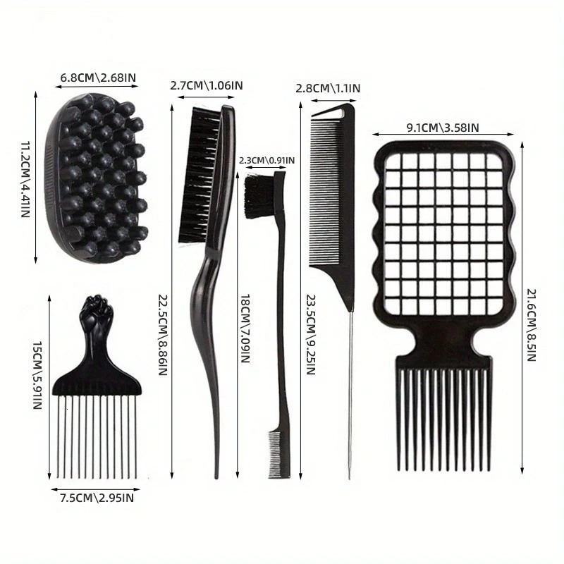 6pcs Professional Curly Hair Sponge Twist Brush Magic Afro Comb Rat Tail Comb Durable Rubber Fork Comb Curly Hair Styling Tools 251111