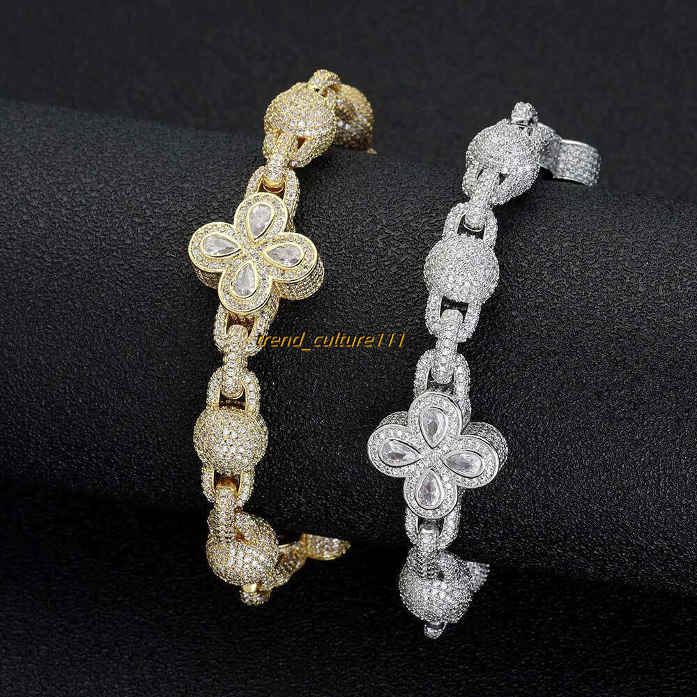 Hip hop full Moissanite bubble bead chain clover high-end men's bracelet accessories