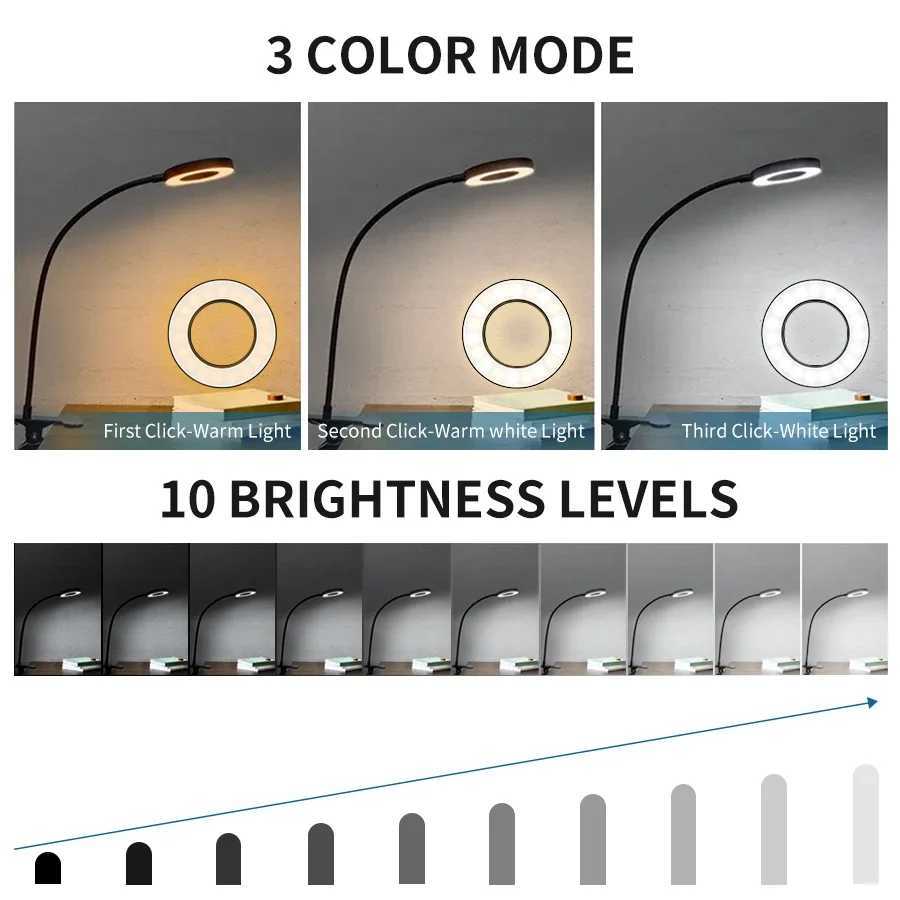 LED Desk Lamp Clip Light Rechargeable Dimmable Gooseneck Reading Light Office Lamp Plant Growth Light Portable Table Lighting M251114