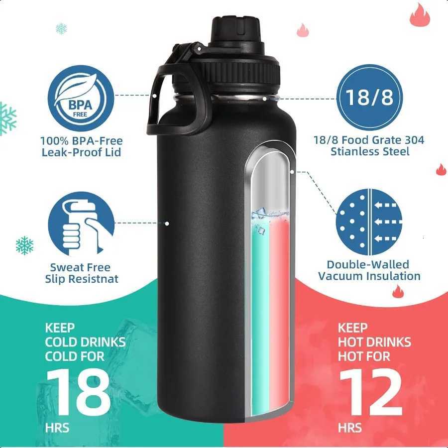 32 oz Insulated Water Bottles Bulk 4 Pack with Straw Lid Spout LidStainl Steel Sports Water Bottle Double Wall Vacuum Cups Leak C251114