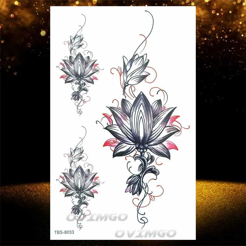 Fingernail Flower Lotus Female Temporary Tattoo Fake Jewelry Chain Black Flower Body Art Abstract Tattoo Stickers Transfer Girl TattooXJ25414