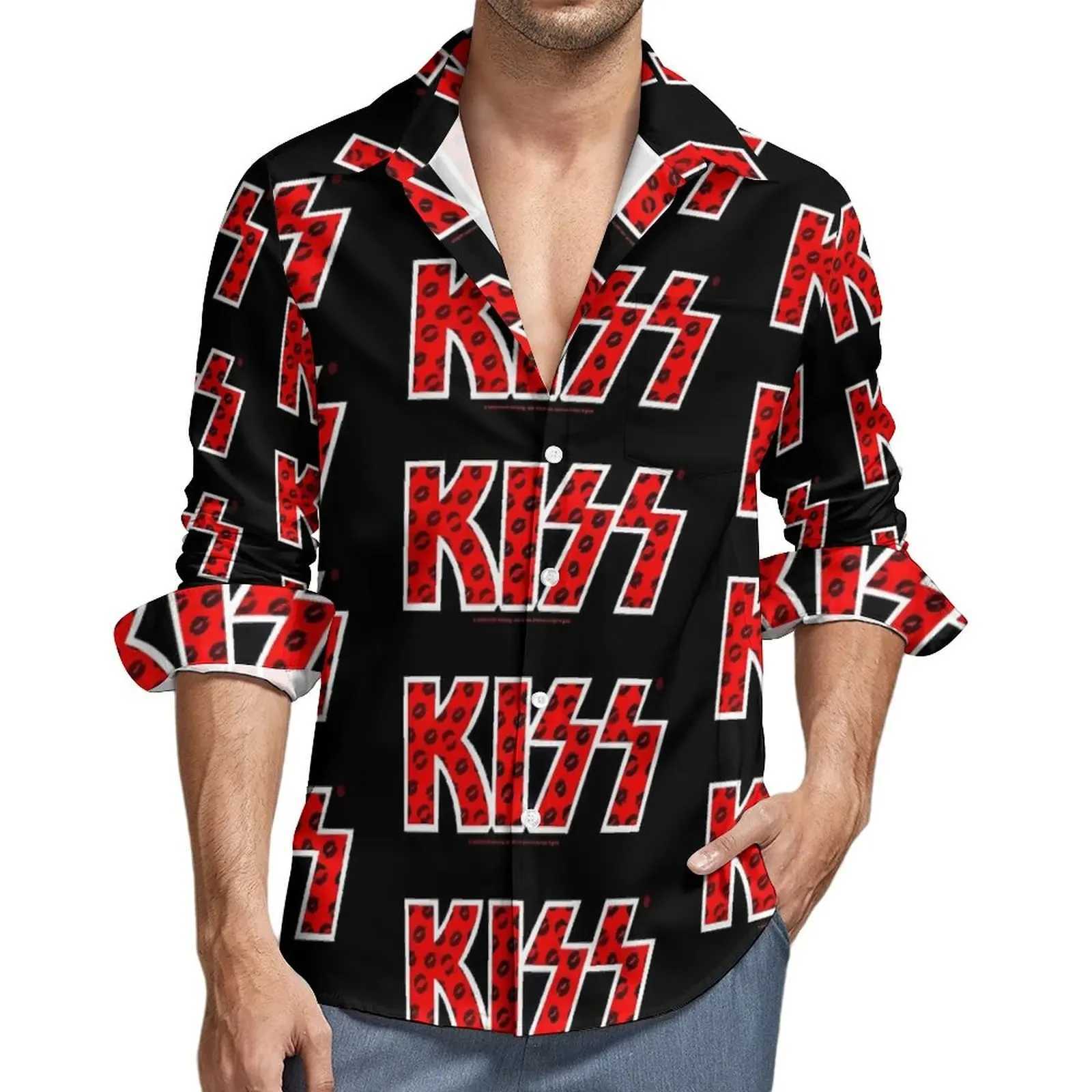 Kiss Band 3D printed lapel mens shirt/womens casual fashion long sleeved shirt button down streetwear oversized unisex clothing W250414
