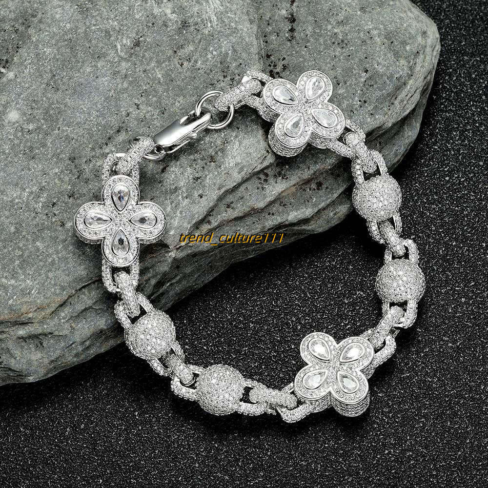Hip hop full Moissanite bubble bead chain clover high-end men's bracelet accessories
