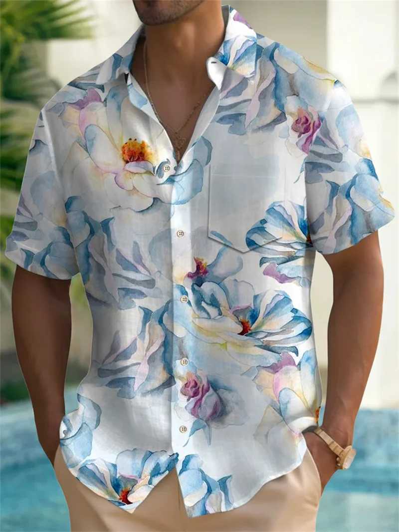 2025 Mens Fashion Short Sleeve Button Summer High Quality 3D Printed Short Sleeve Top W250414