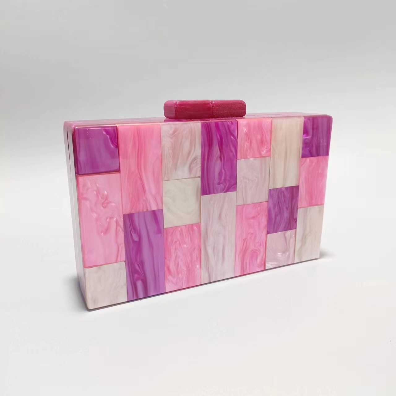 Womens New Contrast Colored Spliced Acrylic Dinner Bag Single Shoulder Oblique Cross Wedding Banquet Handbag