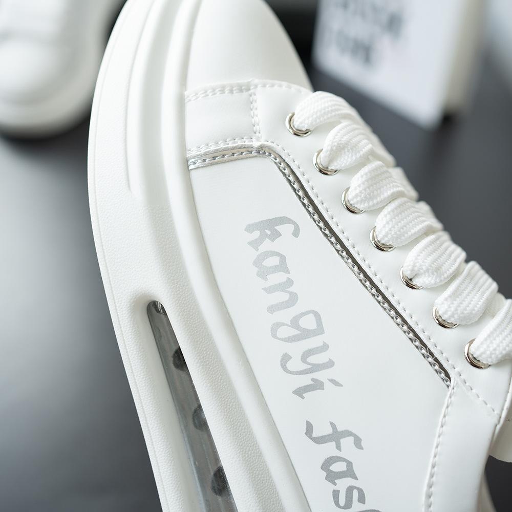 Free shipping Men and women 2025 summer new couple small fashion board Black casual leather white soft soled air cushion shoes