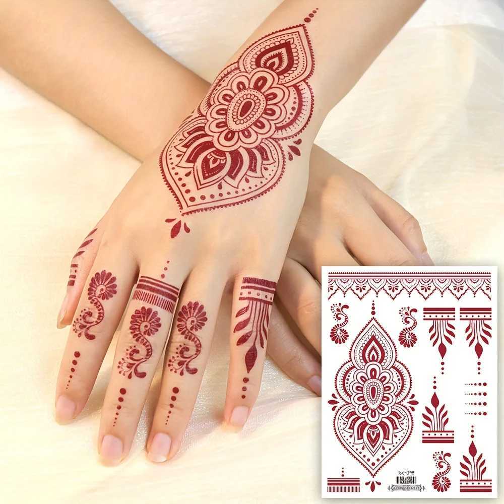6 Red Fingernail Flower Temporary Tattoo Stickers Designed by Maroon Mehndi Waterproof Fake Tattoo Female Hand and Finger Tattoo Body ArtXJ25414