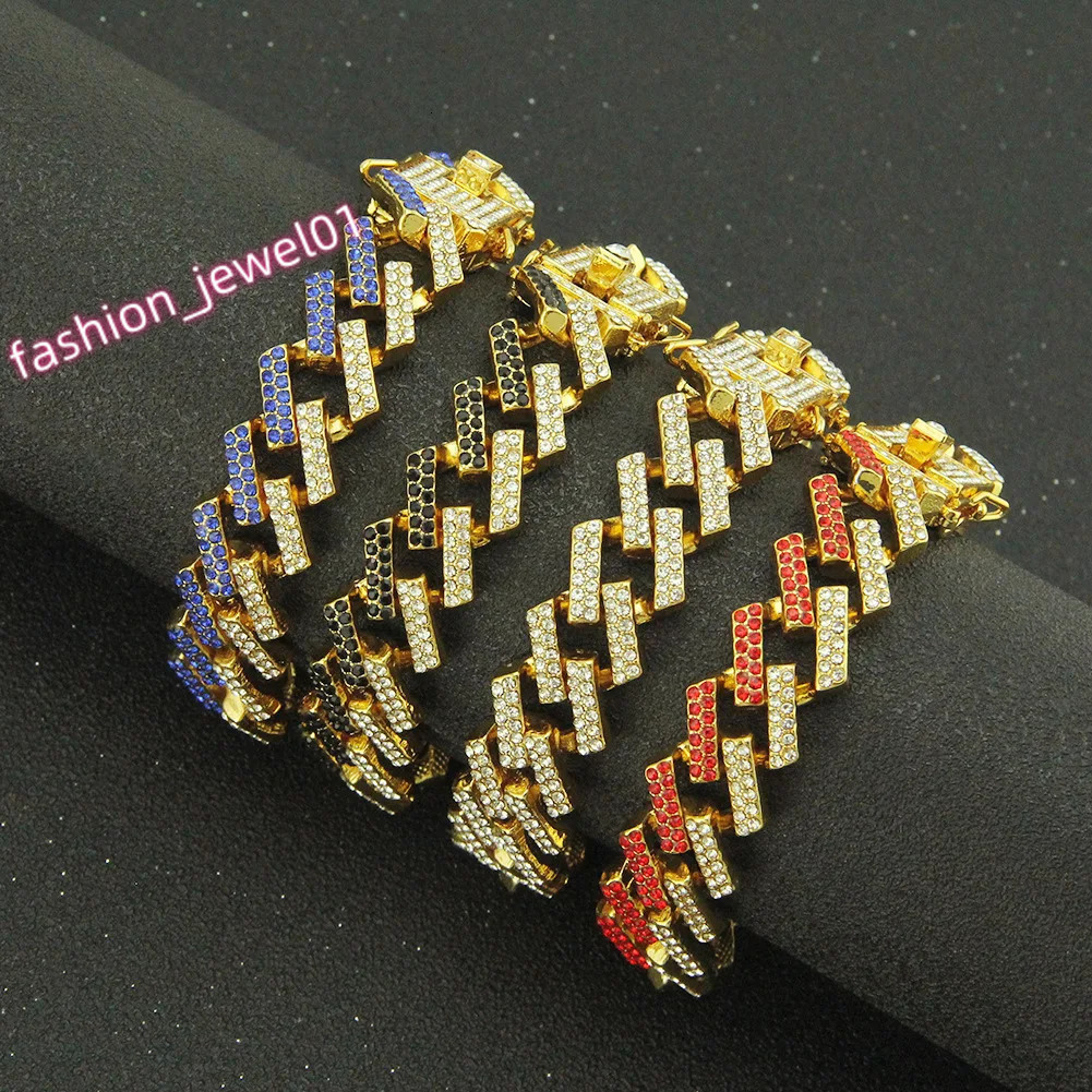 15MM Paved Rhinestones Prong Cuban Link Chain Bracelet for Men Women Bling Iced Out Cuban Bracelet Hip Hop Rapper Jewelry Gift