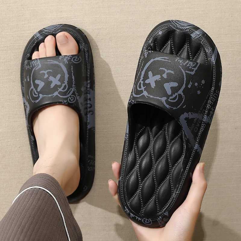 Plus Size 48 Graffiti Mens Slide Sole EVA Indoor Open Toe Flip Beach Slide Flat Shoes Printed Cartoon Slide W250414