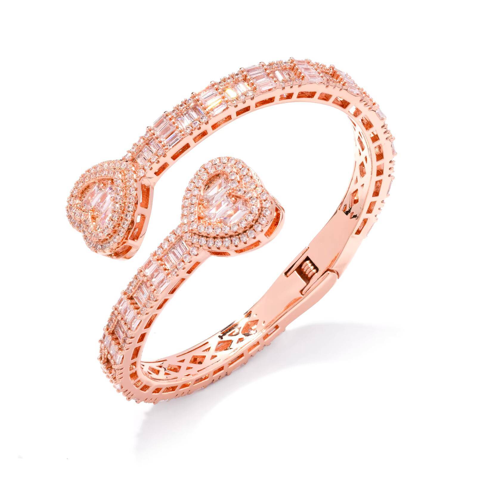 Adjustable 6mm Baguette CZ Heart Style Bangle Gorgeous Icy Sparkle for Fashionable Women Fine Trendy Accessory