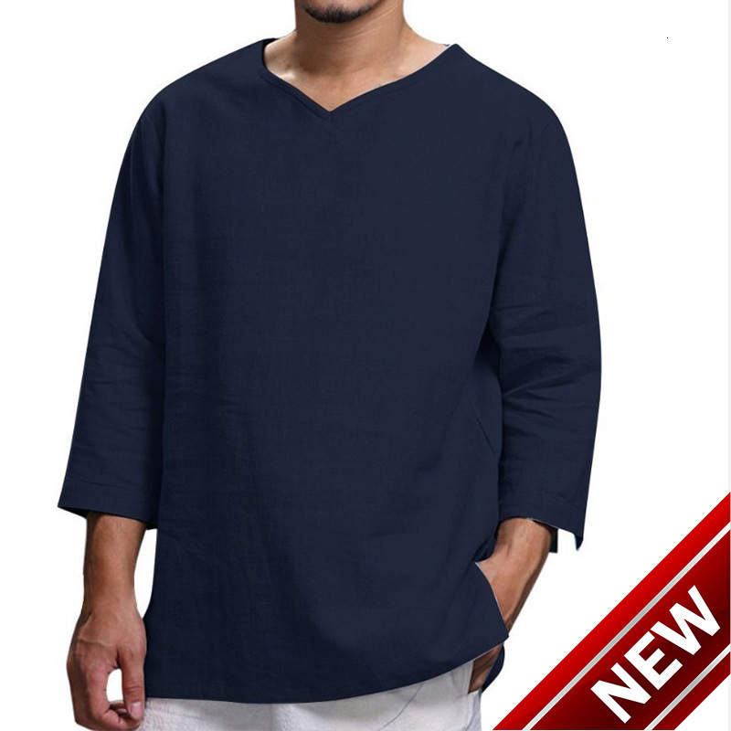 Autumn New Mens Pullover Cotton Solid casual Loose Pullover T-shirt Shirt Mens Wear