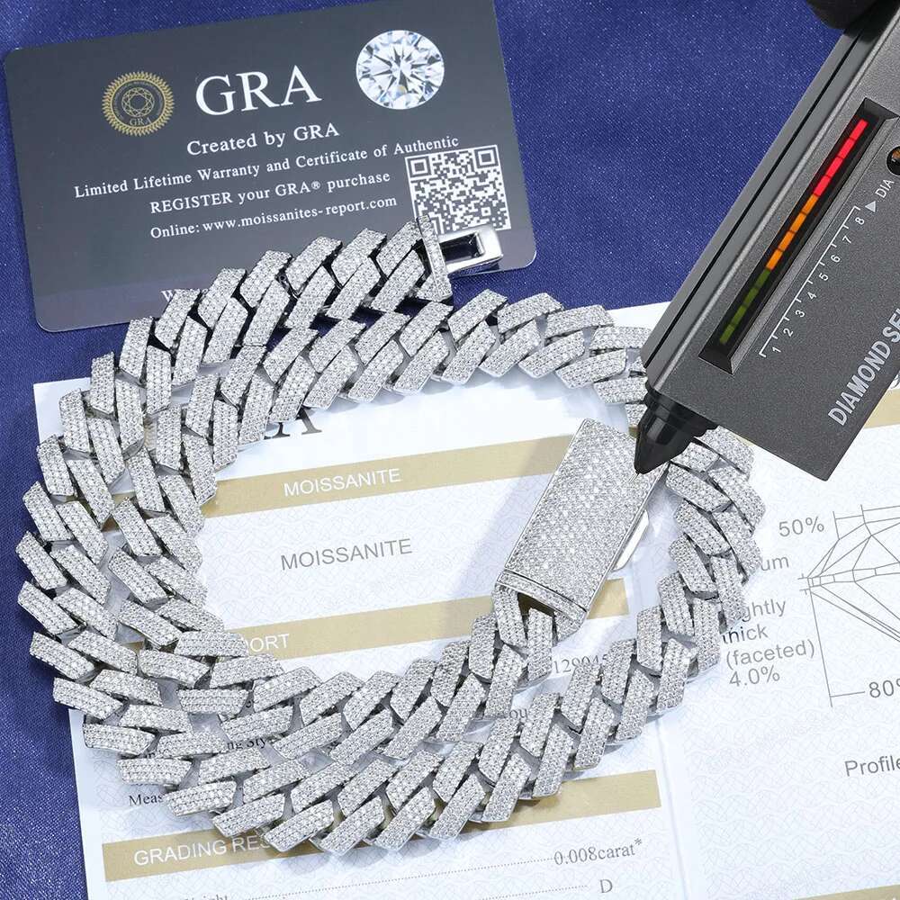 Hip Hop Jewelry 16mm 3 Rows VVS Diamonds 100% 925 Silver Cuban Necklace Pass Diamond Tester Moissanite Cuban Link Jewelry