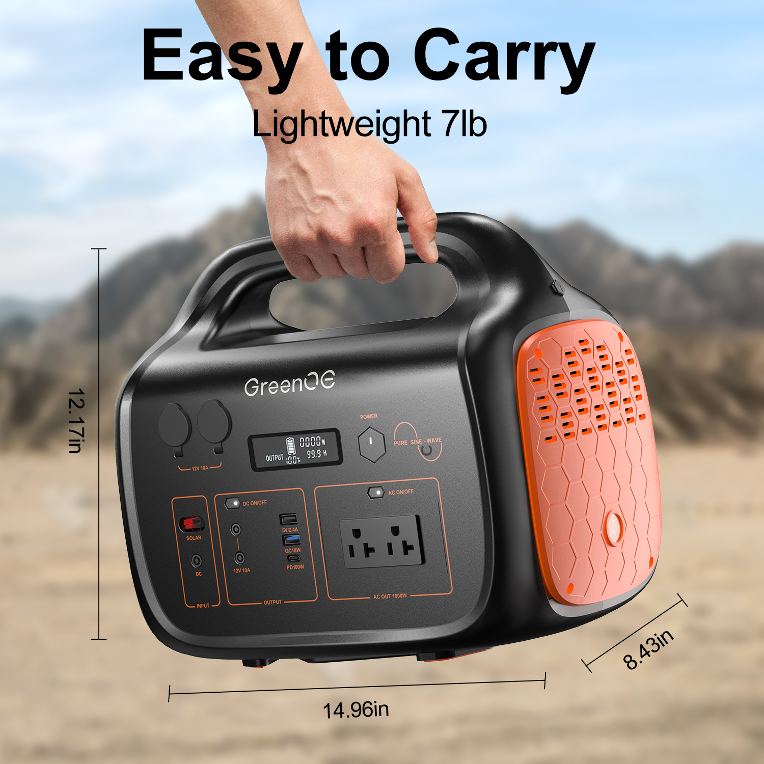 GreenOE 1000W 1204Wh Portable Power Station for Outdoors Travel Hunting Home Lithium Battery Backup