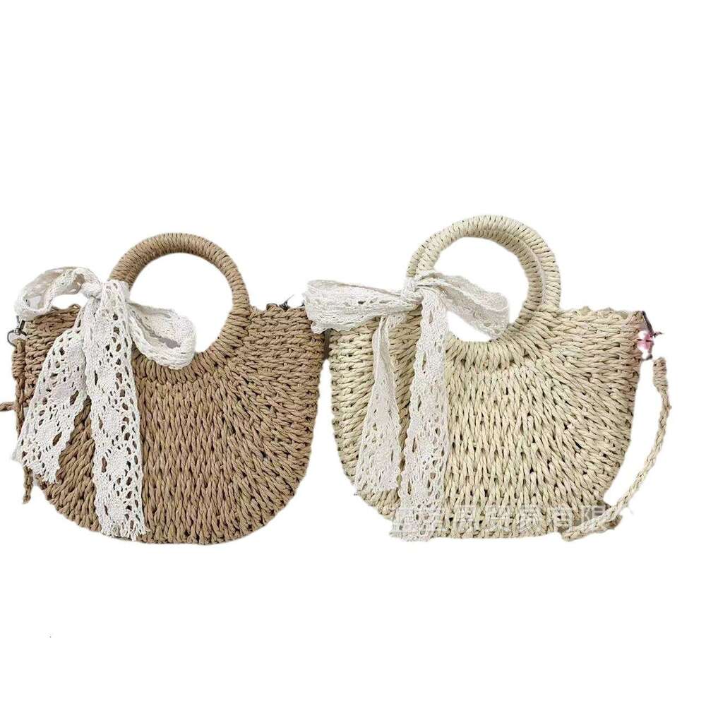 Handmade Beach Bag New Handmade Grass Woven Fashion Internet Famous Single Shoulder Crossbody Women's Sweet And Versatile Handheld Vegetable Bask