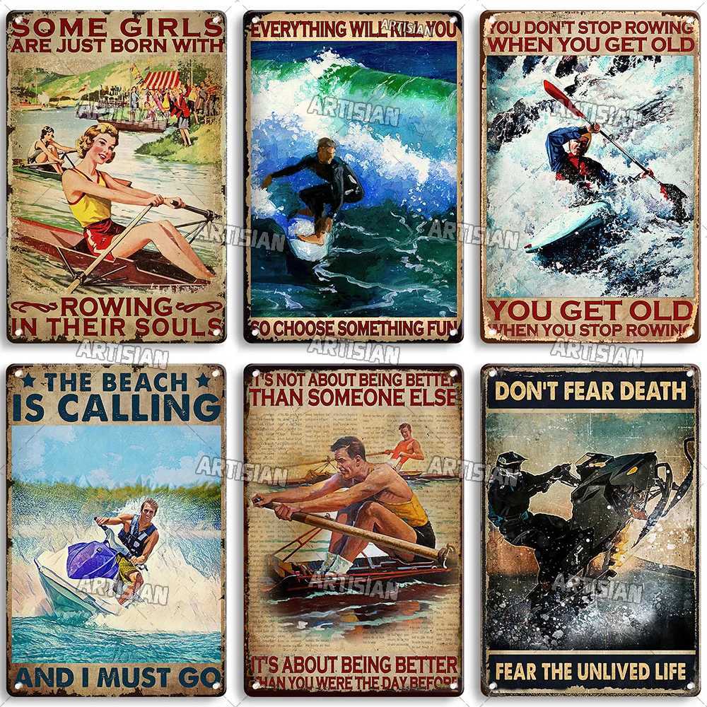 Artisian Rowing Metal Sign Surfing Tin Poster Kayaking Sport Decorative Plate Wall Decor Garage Bar Pub Club Hotel Cafe KitchenM251114