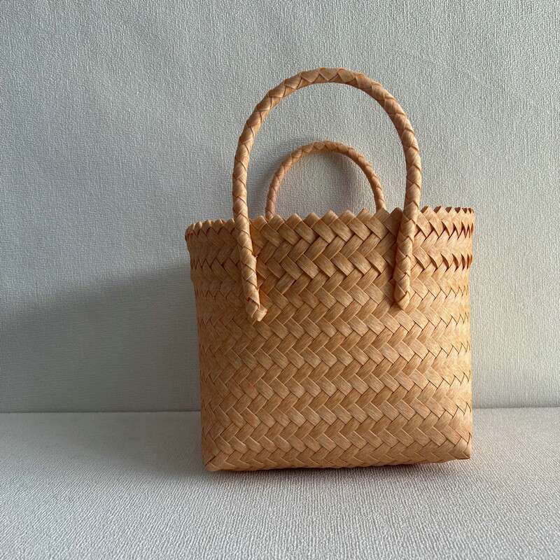 Handmade Beach Bag Handmade Handbag, Large Capacity Plastic Woven Basket, Small Square With Hand Gift Bag, Simple Handheld Versatile Women's Bag 