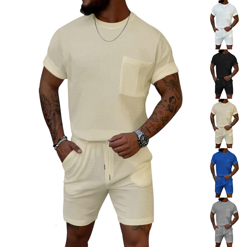 Men's short sleeved shorts two-piece casual sports round neck jogging suit