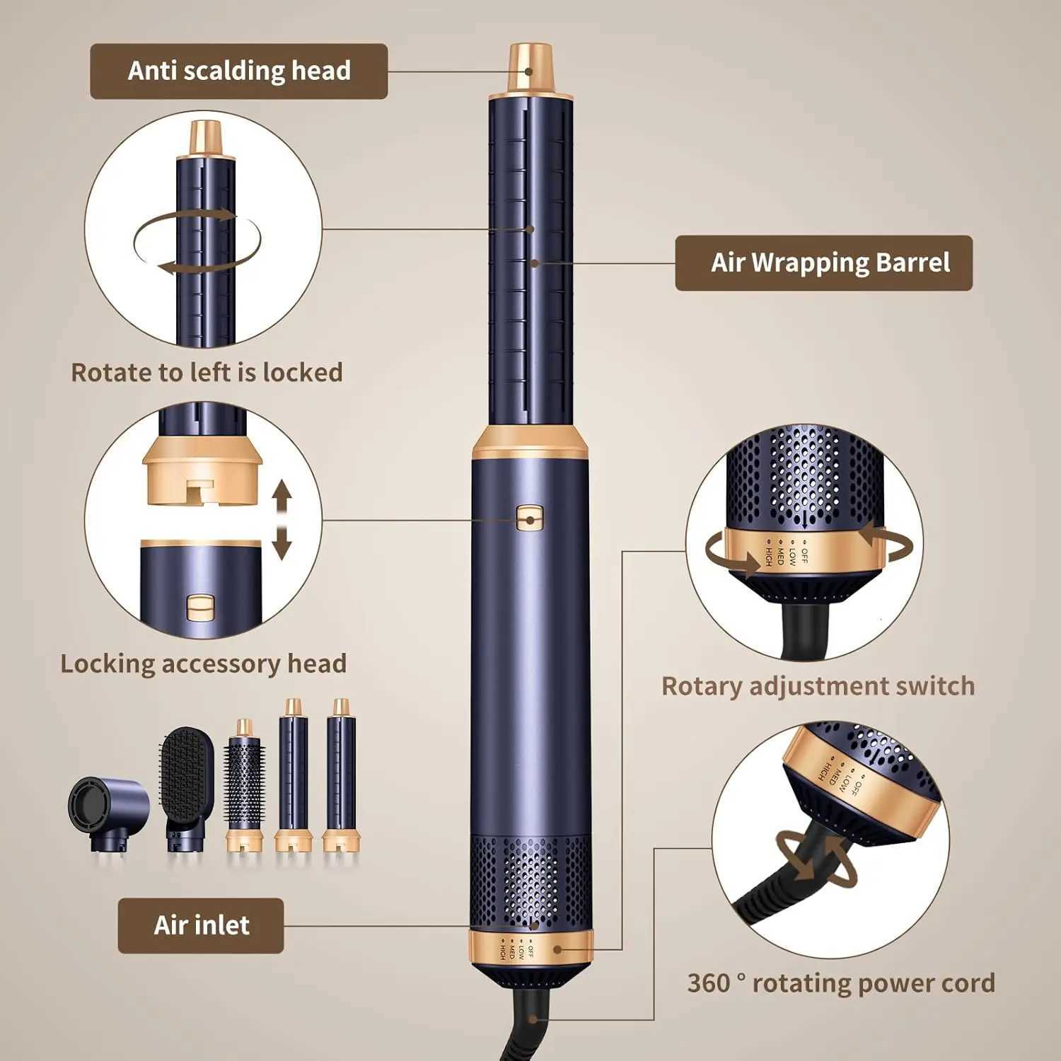 5 in 1 Hair Dryer Brush Negative Ion Air Styler Wrap Hair Styler Upgrade Blow Dryer Brush Air Curler for Hair Blowout Brush X251114