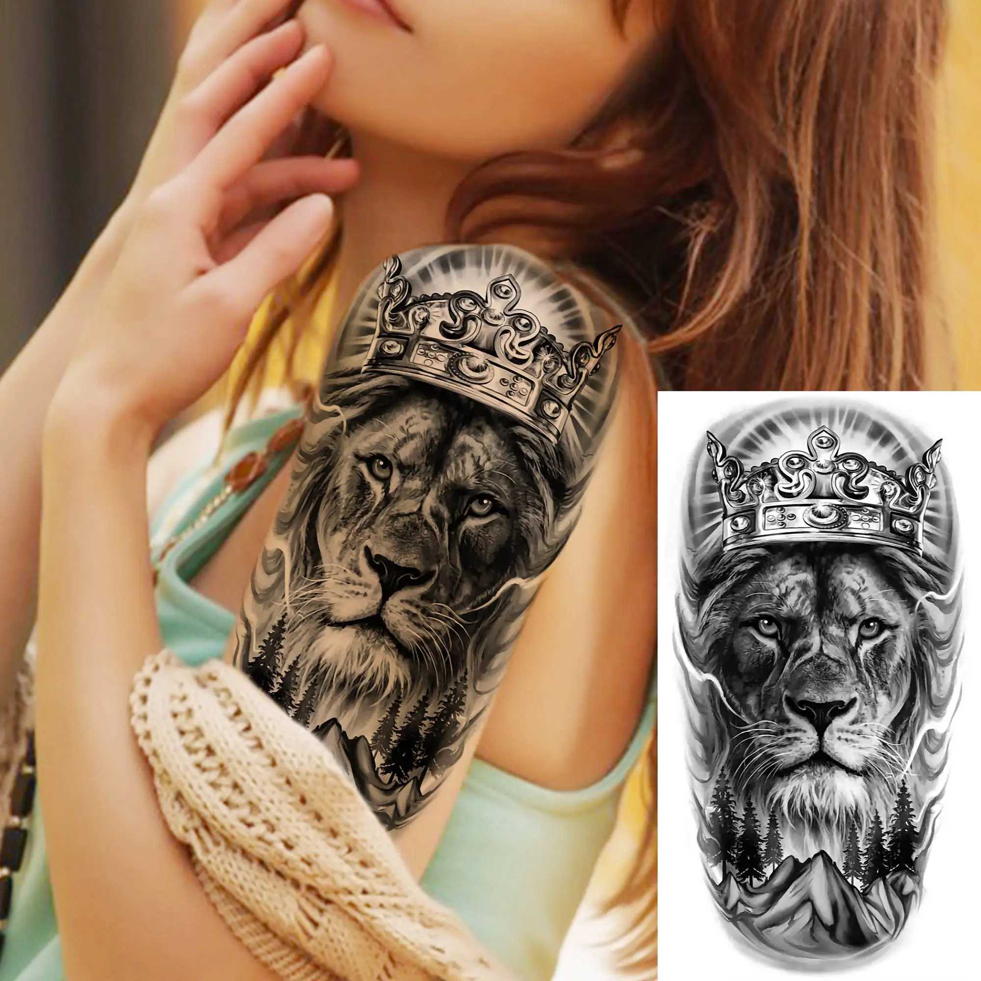 8 temporary black lion tattoos suitable for adults tribal fake eye tattoos black Spartan warrior washable tattoosXJ25414