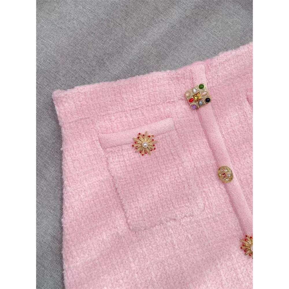 High Quality Fashion Pink Knitted Set Women Elegant Short Sleeve Cardigan Tops Or Temperament Slim Mini Skirt Ladies