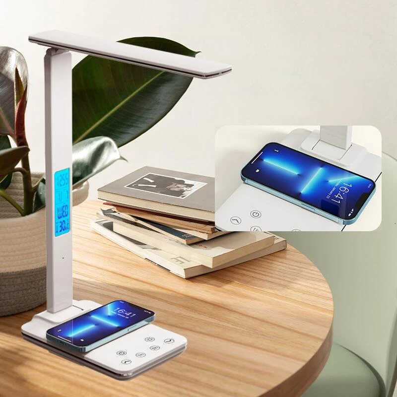 LED Desk Lamp with Wireless Charger and USB Plug in Port Bedside Night Light Touch Dimmable Eye-Caring for Gaming Reading Home M251114