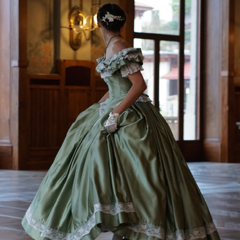 Duchess Style Sage Green Prom Dress Civil War South Belle Victorian Evening Dress 1860s Off Shoulders Lace Formal Vestidos De 15 Xv Anos 2025 Aestheti