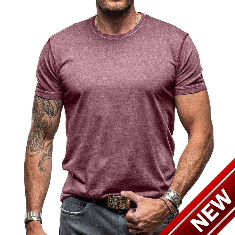 Mens summer short sleeved T-shirt mens basic top solid color round neck base shirt men