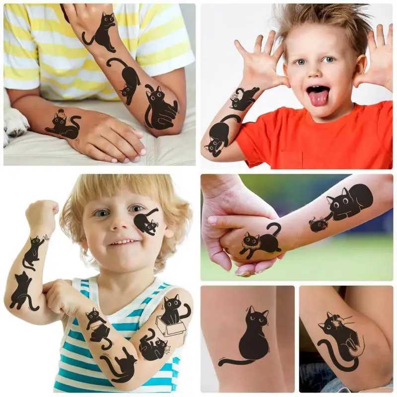 10 pieces/set of new cartoon black cat temporary tattoo stickers cute cat tattoo art girl boy birthday party supplies discountXJ25414